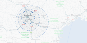 Carte de la zone d'intervention de G électricité : Toulouse, Villefranche-de-Lauragais, Castelnaudary, Carcassonne...